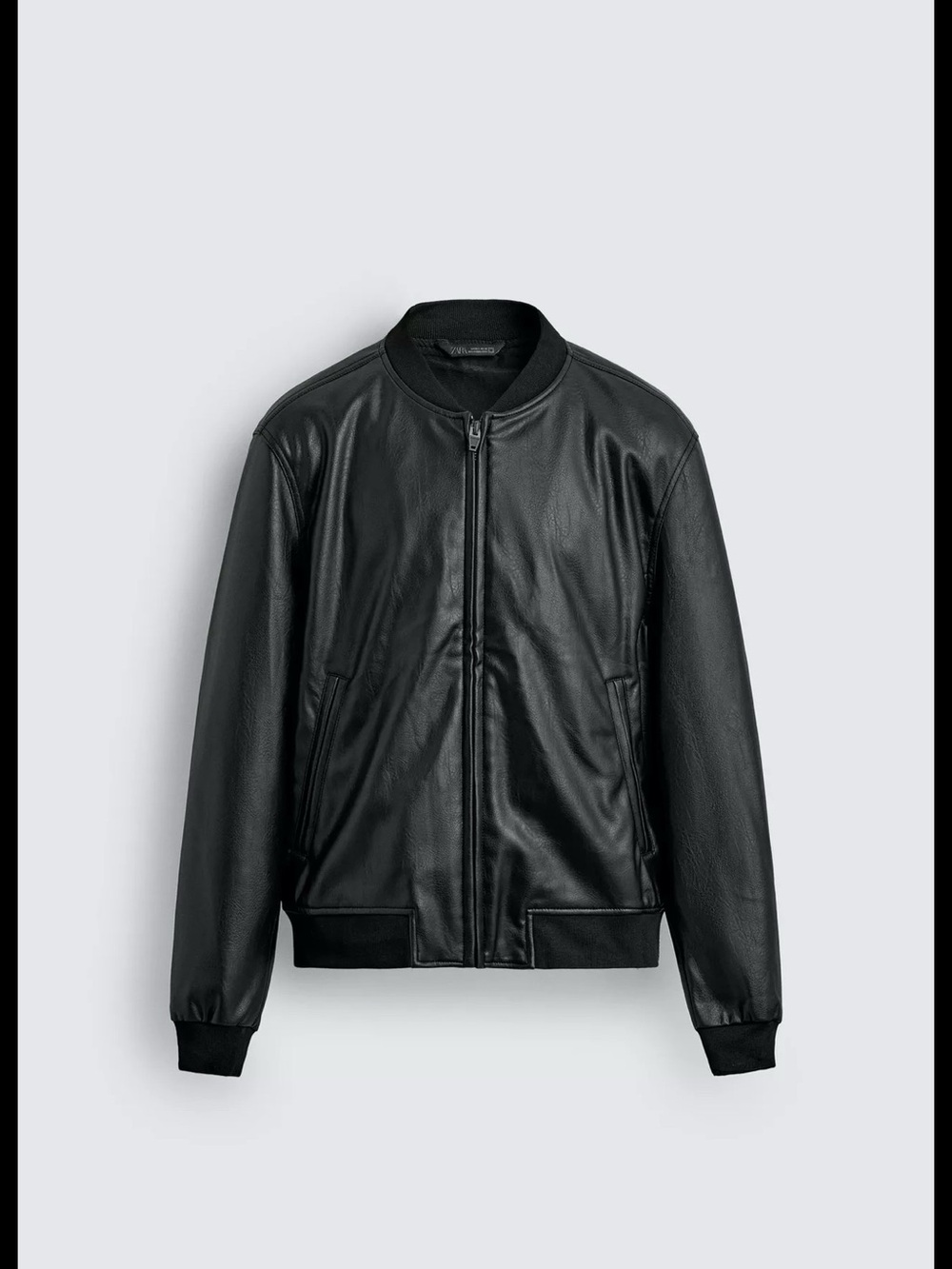 Zara Black Faux Leather Bomber Jacket